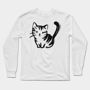 Stick figure kitten in black ink Long Sleeve T-Shirt